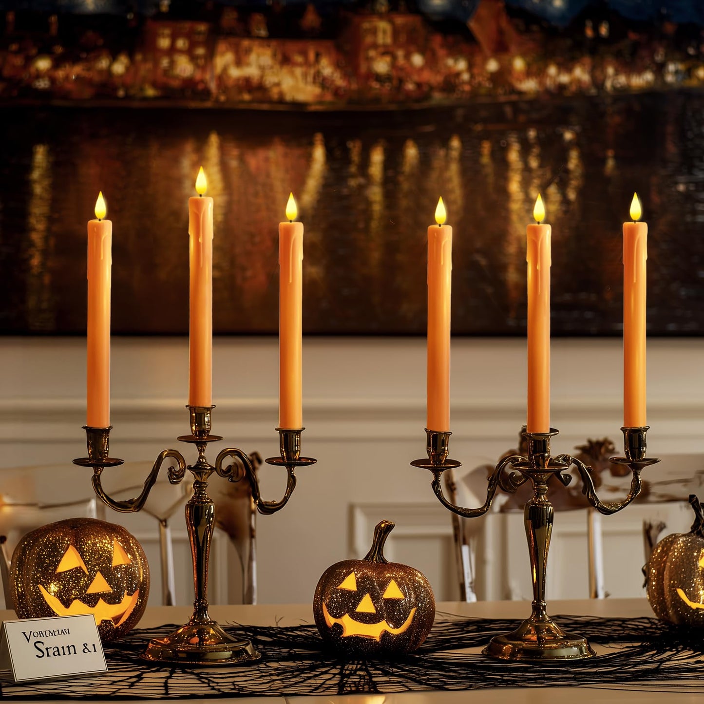 Homemory 6 Pcs Orange Flameless Taper Candles with Remote, Timer, Dimmer, Battery Operated CandleSticks with Flickering Light, Plastic Led Window Candles, for Halloween Decoration 9.6 Inches