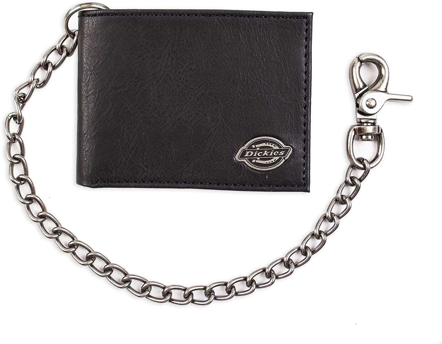 Dickies Men's RFID Everyday Leather Bifold Chain Wallet, Pebbled Black, One Size