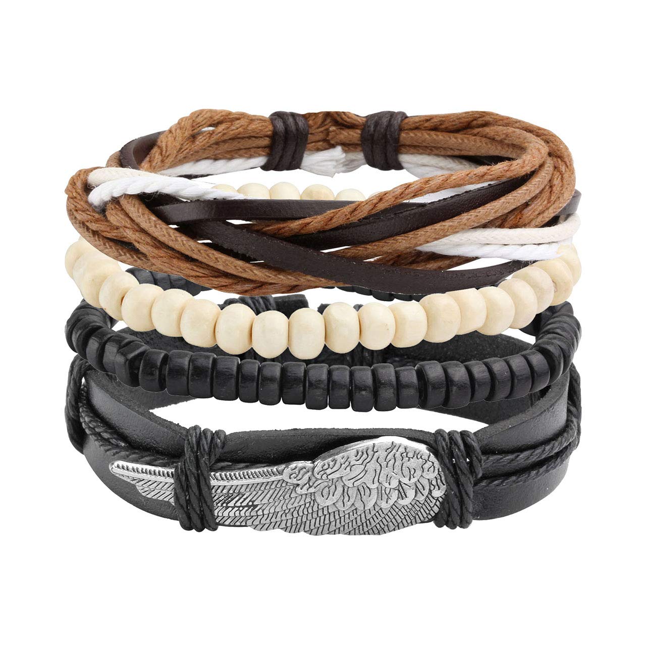 Manfnee 18PCS Braided Faux Leather Bracelet Punk Cuff Wrap Bracelets for Men Women Adjustable