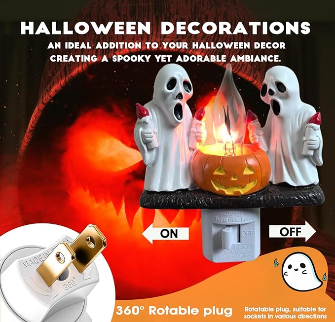 Ghost Campfire Nightlight,Halloween Campfire Flickering Night Light,3D Spooky Fire Marshmallow Night Light for Halloween Decor (Torch Ghost)