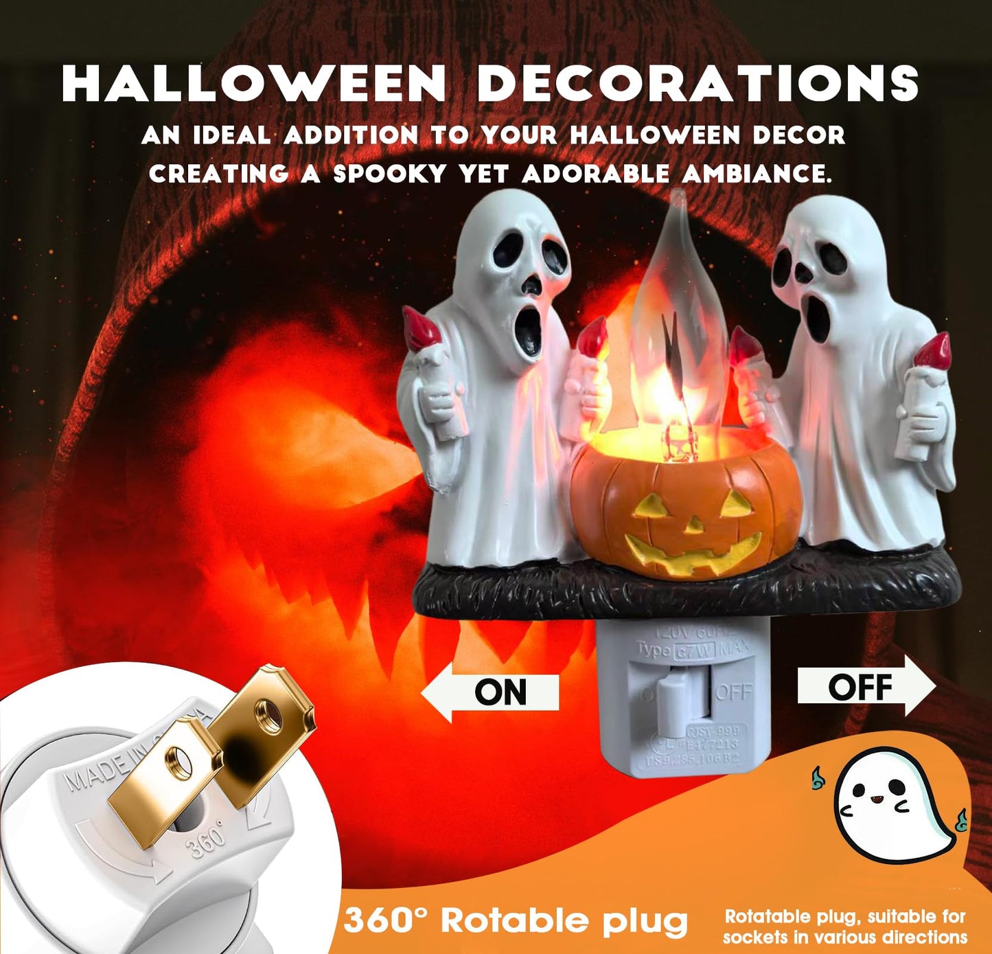 nlaa Ghost Campfire Nightlight,Halloween Campfire Flickering Night Light,3D Spooky Fire Marshmallow Night Light for Halloween Decor (Torch Ghost)