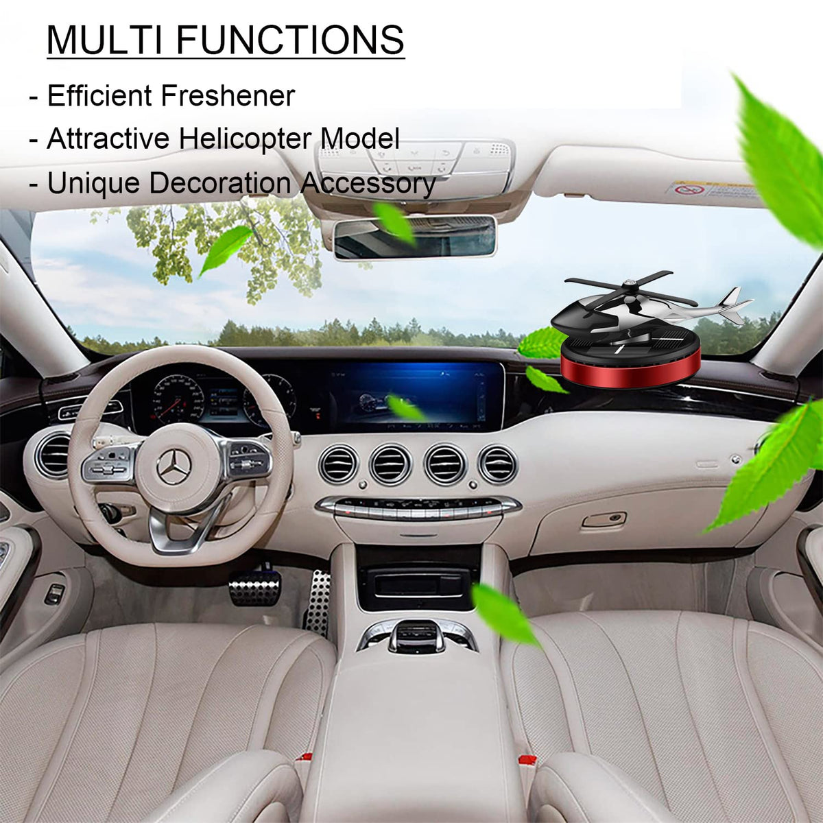 NICEADA Al Alloy Solar Powered Rotating Helicopter Shape Car air purifier, Home and Car Interior Decoration Accessories (Red)