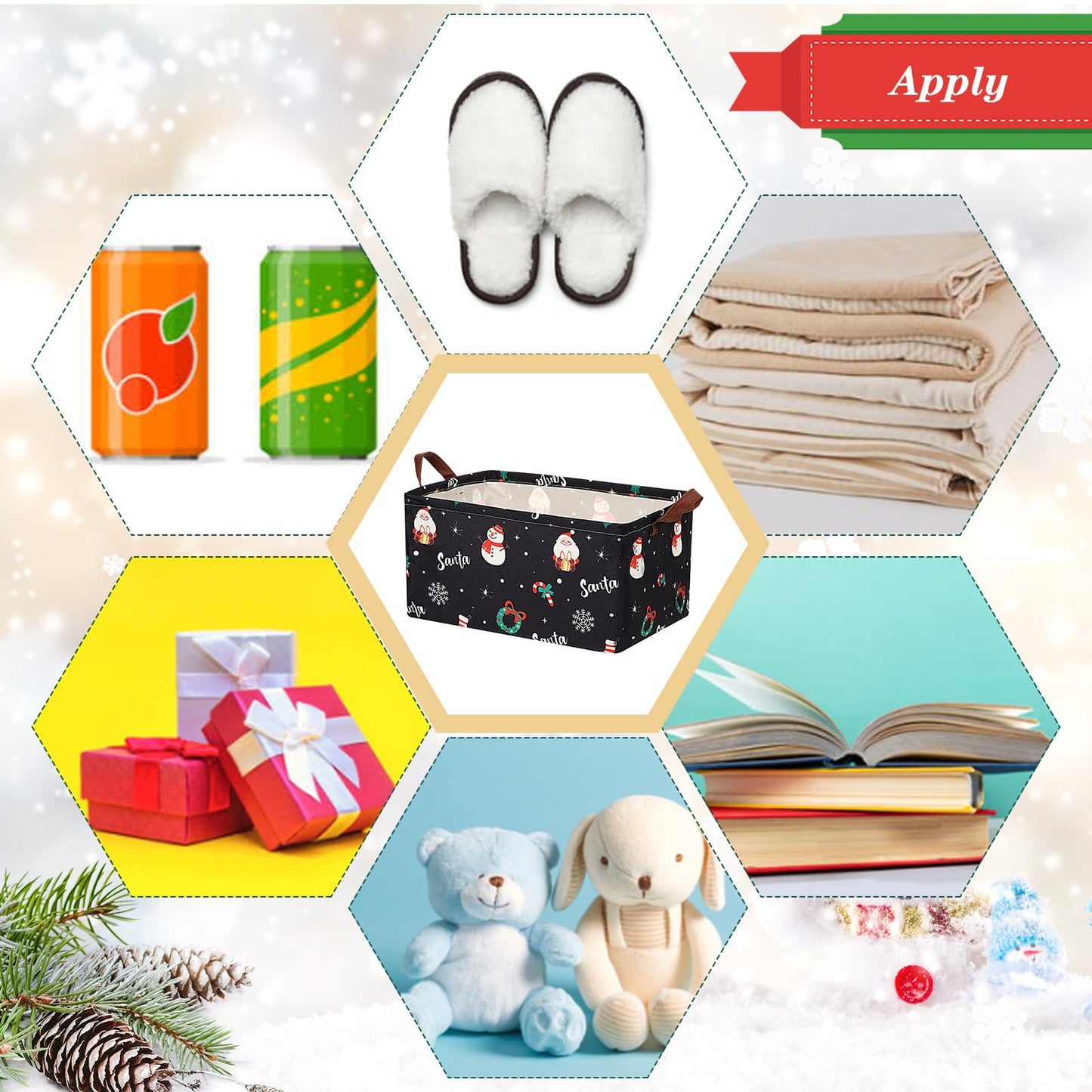 Yoojahow 3 Pack Xmas Christmas Storage Baskets Waterproof Canvas with Leather Handles Collapsible Storage Bins Cube Red Black Baskets for Closet Clothes Room Decor Gift Basket