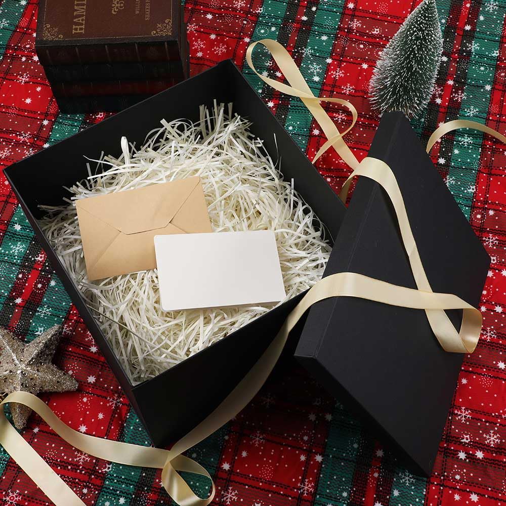 OBMMIRAO Large Gift Box with Lid 12.5x12.5x10 Inches, Black Gift Boxes for presents Packaging for Birthdays, Valentine's Day, Christmas, Anniversaries (Include Shredded Paper Fill, Envelope Card Ribbon)