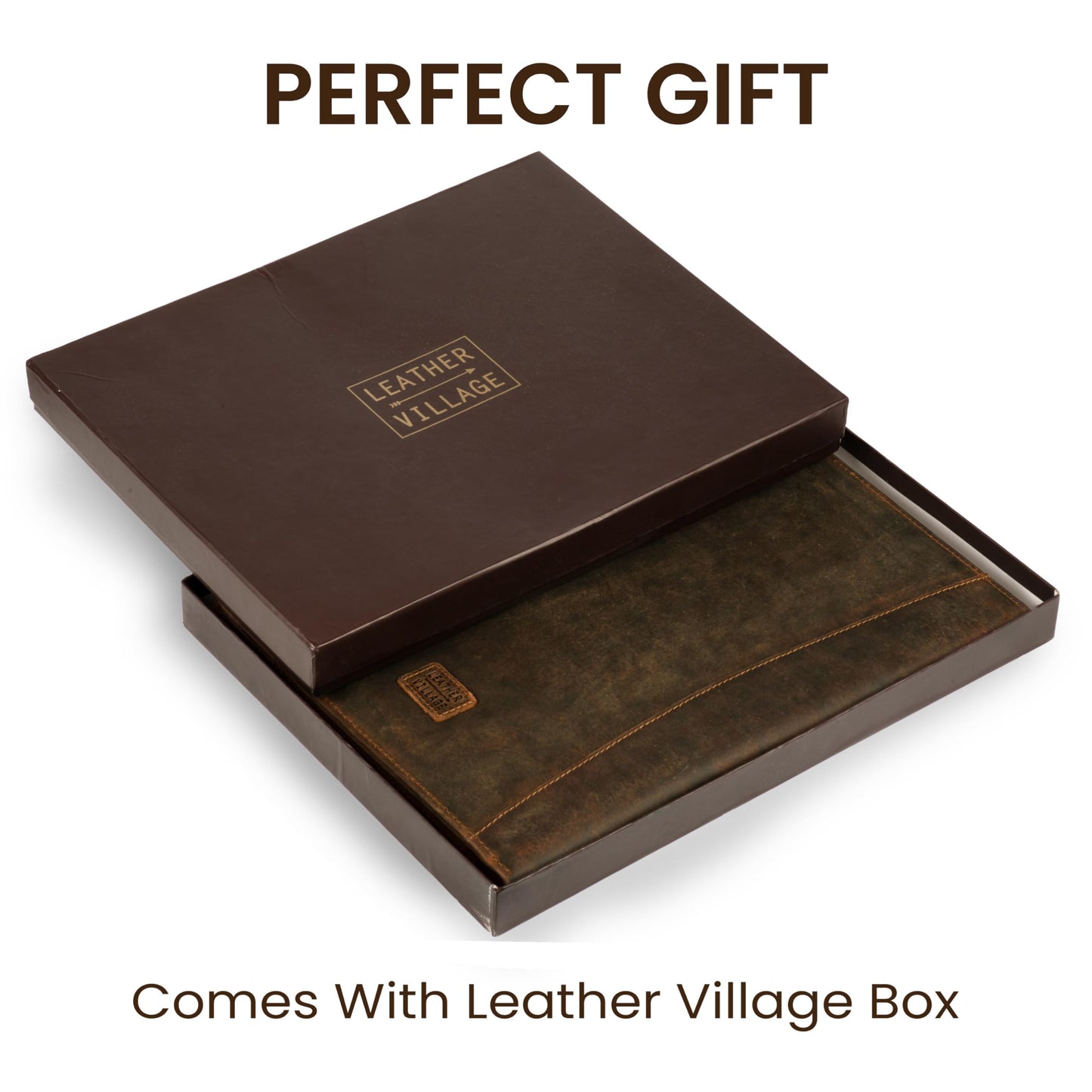 Leather Village Leather Portfolio Organizer - Professional Business Padfolio for Men & Women - Stylish Document Card Holder, Resume Folder, Folio for A4/Letter Size Writing Legal Pad, Brown