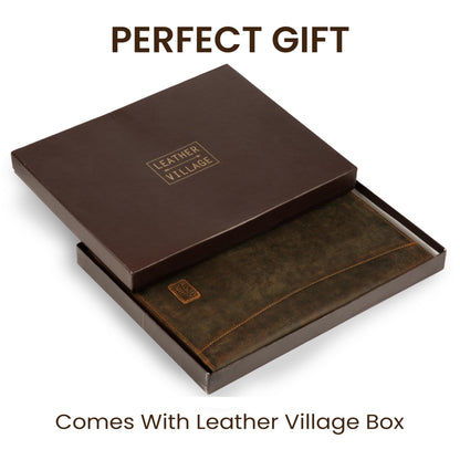 Leather Village Leather Portfolio Organizer - Professional Business Padfolio for Men & Women - Stylish Document Card Holder, Resume Folder, Folio for A4/Letter Size Writing Legal Pad, Brown
