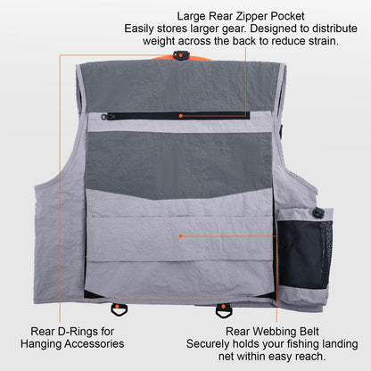 Goture Fishing Vest, Lightweight Breathable Nylon Fly Fishing Vest Pack for Men and Women, 18 Pockets Vests with Dedicated Quick-Access Line Pocket, Waistcoat Jacket for Outdoor Activities