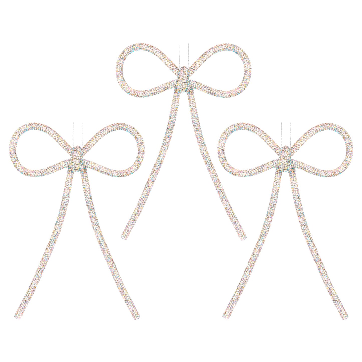 XMIAOX 3 Pcs Handmade Rhinestone Bow Christmas Ornaments, Sparkling Shapeable Bows for Holiday Tree, Wreath & Gift Wrapping, Reusable Holiday, Home, Party Décor (Iridescent, Small)
