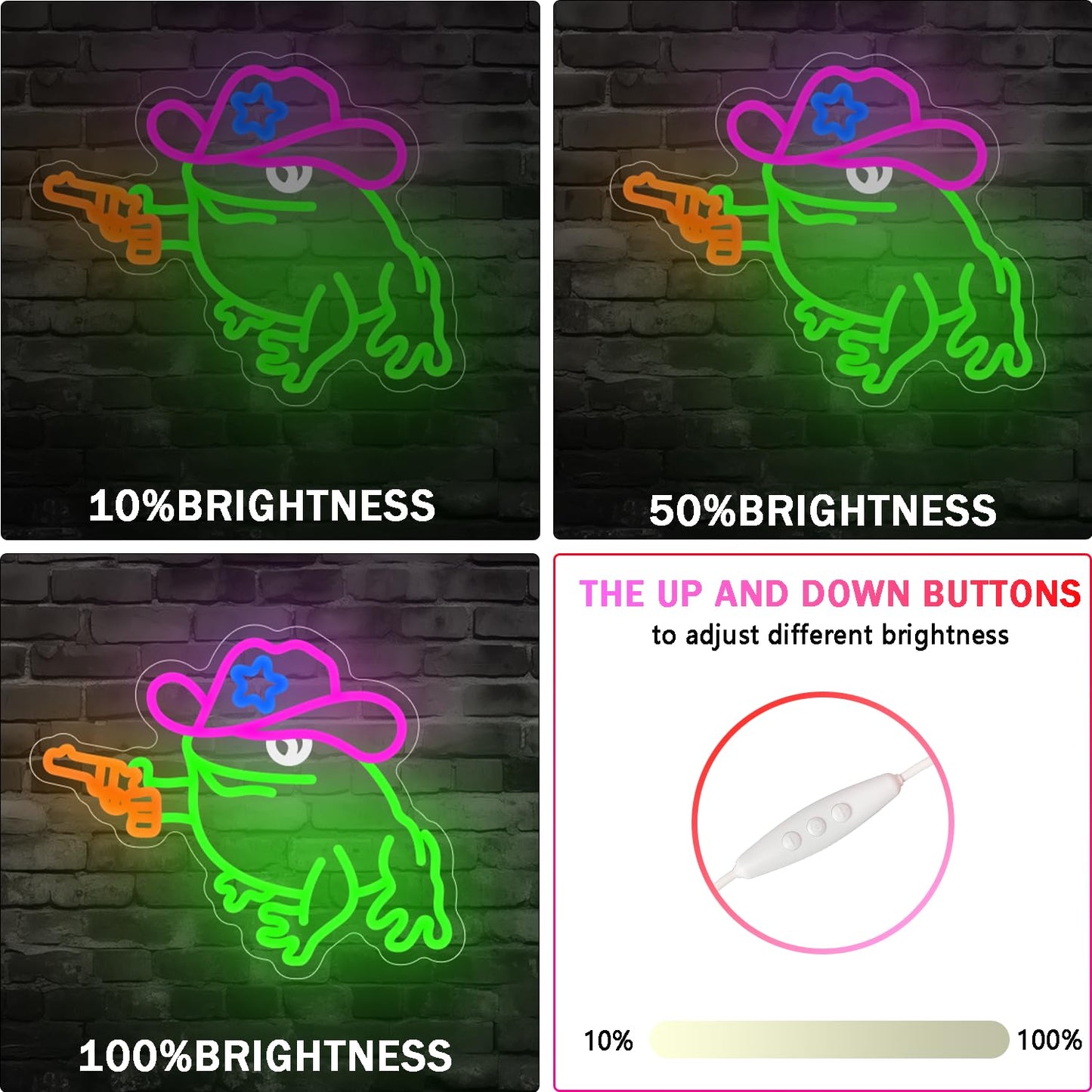Cowboy frog neon sign, dimmable frog neon LED light funny neon sign for wall decoration, suitable for playroom decoration, party decoration, baby room, kids gift.