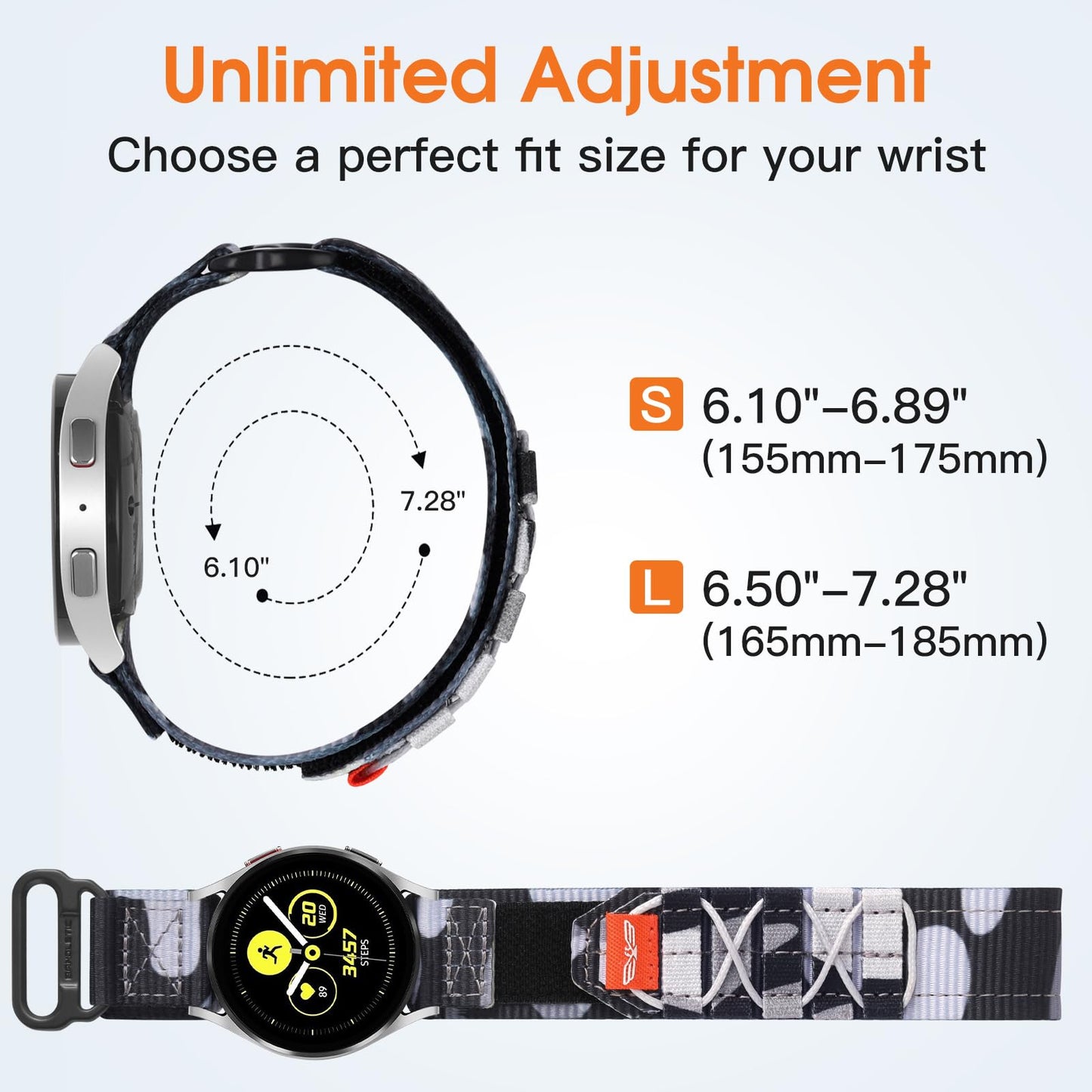 Bandletic 20mm Band Compatible with Samsung Galaxy Watch 7/6/5/4 44mm 40mm/FE 40mm/6 Classic 47mm 43mm/5 Pro/4 Classic/3 41mm, Military Rugged Nylon Sport Strap