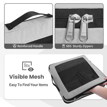 Prezon 8 Set/6 Set/4 Set Compression Packing Cubes for Travel, Lightweight Vacation Travel Essentials, Accessories for Suitcase Organizer Bags Set, Durable Luggage Organizer（8-Square-pewter）