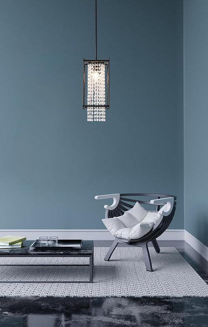 Mini Crystal Chandelier Black Modern Chandeliers Small Square Pendant Light Fixtures 1 Light Chandelier Lighting for Kitchen and Dining Room