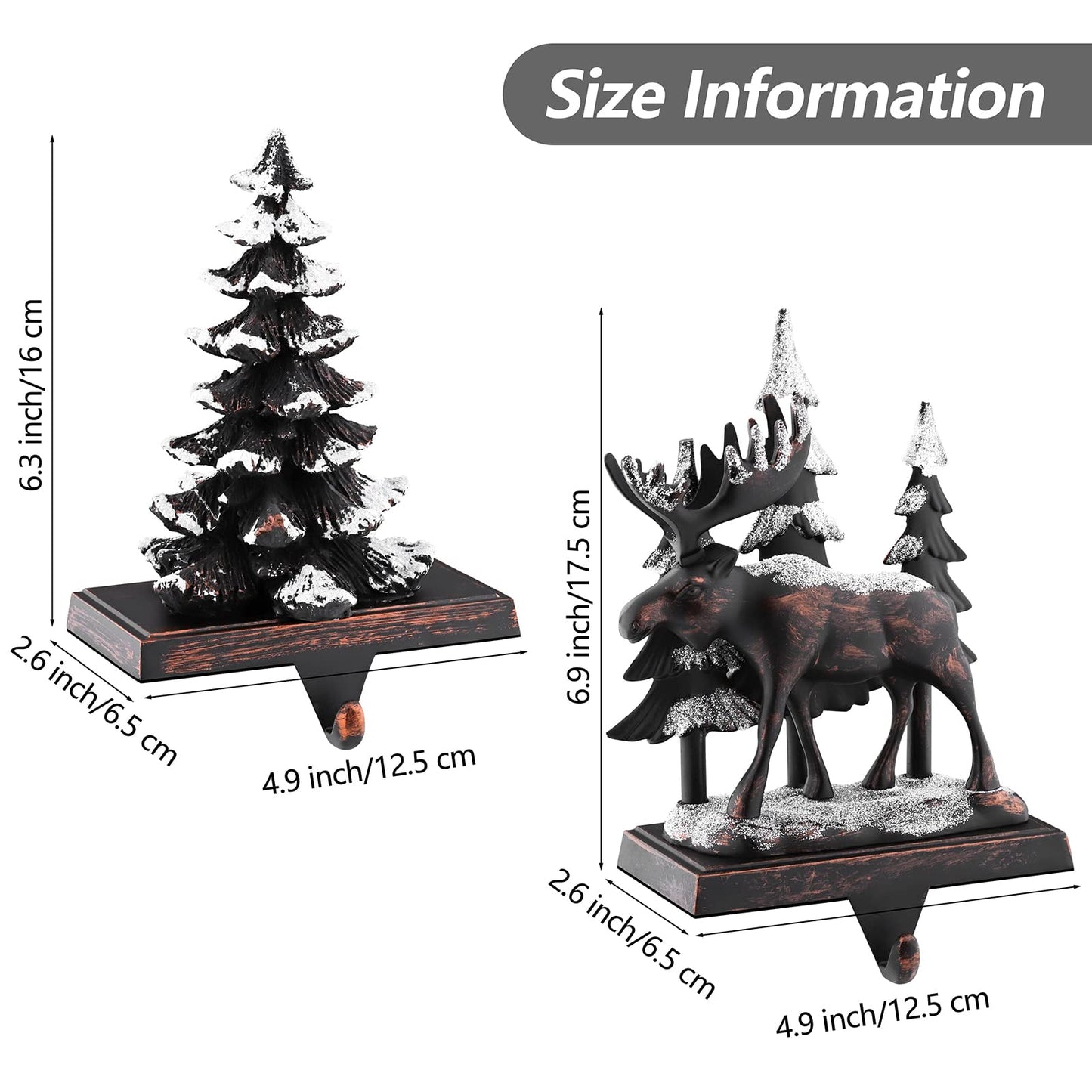 MCEAST 2 Pack Christmas Stocking Holders Reindeer and Christmas Tree with Snowflake Xmas Stocking Hangers Clips Mantle Hooks for Christmas Decoration