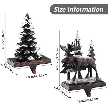 MCEAST 2 Pack Christmas Stocking Holders Reindeer and Christmas Tree with Snowflake Xmas Stocking Hangers Clips Mantle Hooks for Christmas Decoration