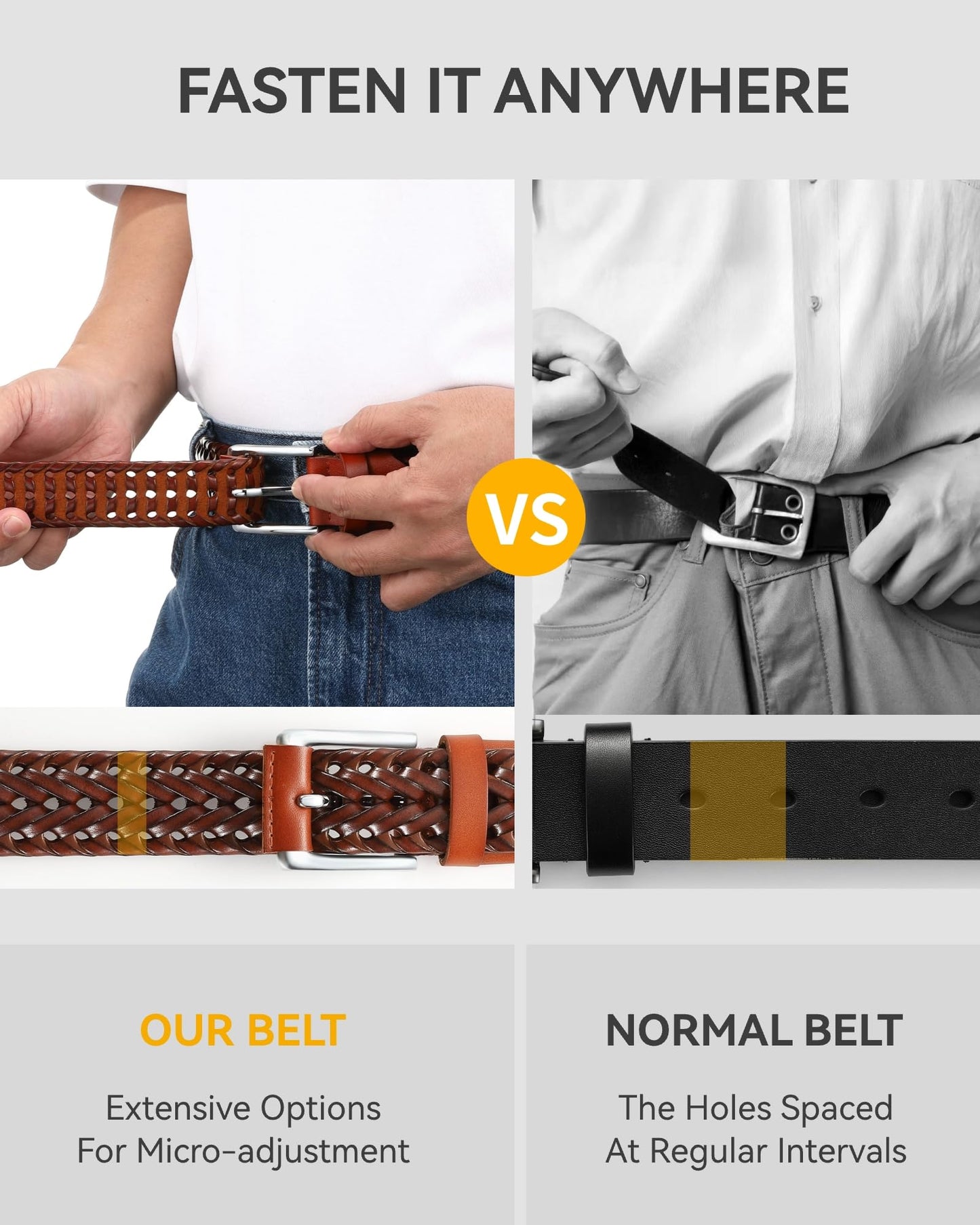 CHAOREN Mens Braided Leather Belt, Casual Woven Leather Belt for Men 35mm Width for Dress Jeans Golf