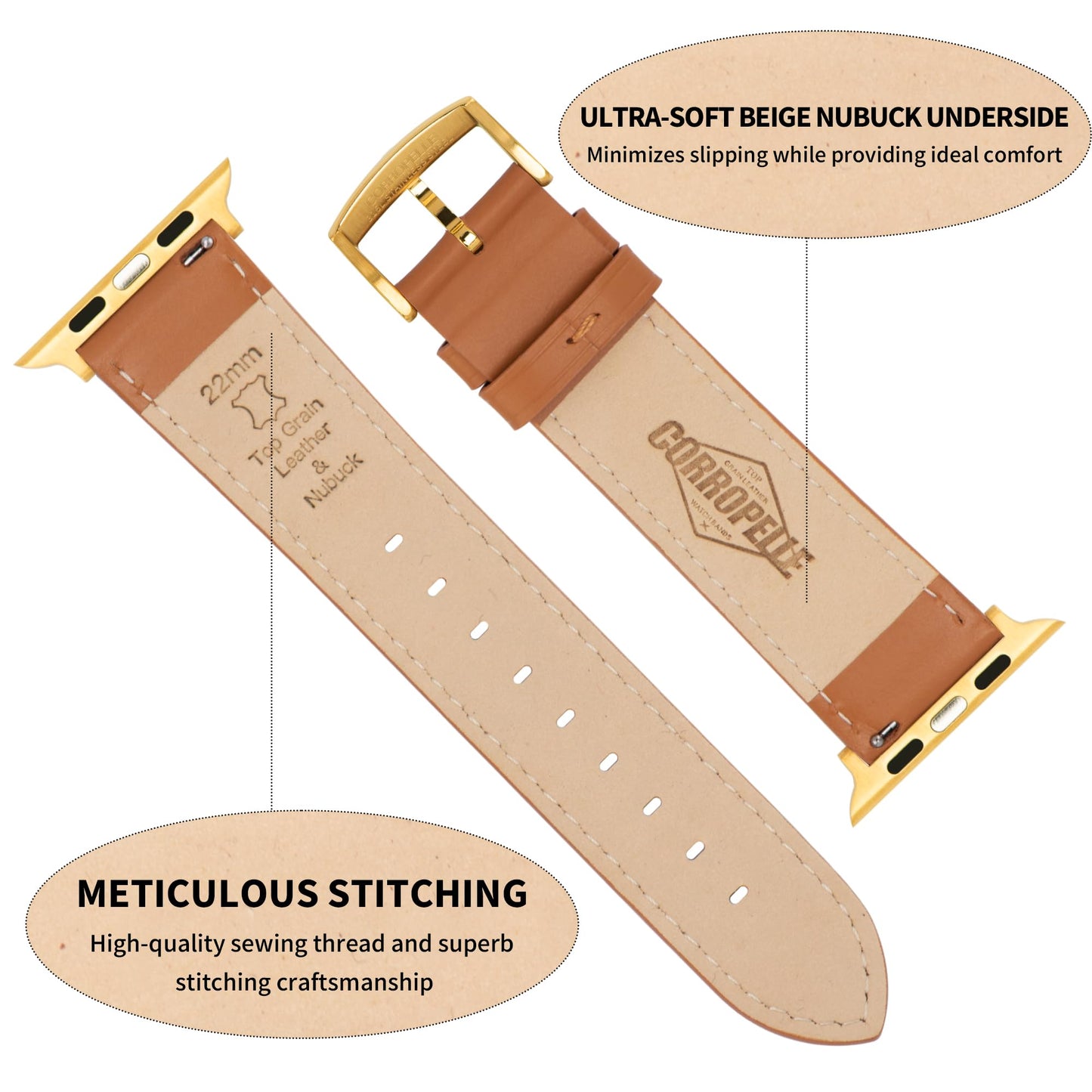 CORROPELLE Leather Watch Bands Compatible with Apple Watch 49mm 46mm 45mm 44mm 42mm, Top Grain Genuine Leather Straps Replacement Band for iWatch Series 11 10 9 8 7 6 5 4 3 2 1 SE3/2/1 Ultra3/2/1