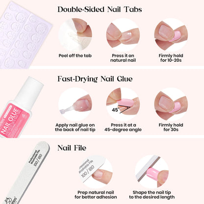 Beetles Press on Nails Kit 720Pcs 24 Colors, Press on Nails Short Almond Glossy Matte Glitter With Nail Glue & Nail Tabs Stickers, Natural Fit Lightweight Fake Nails Kit Art For Women Girls