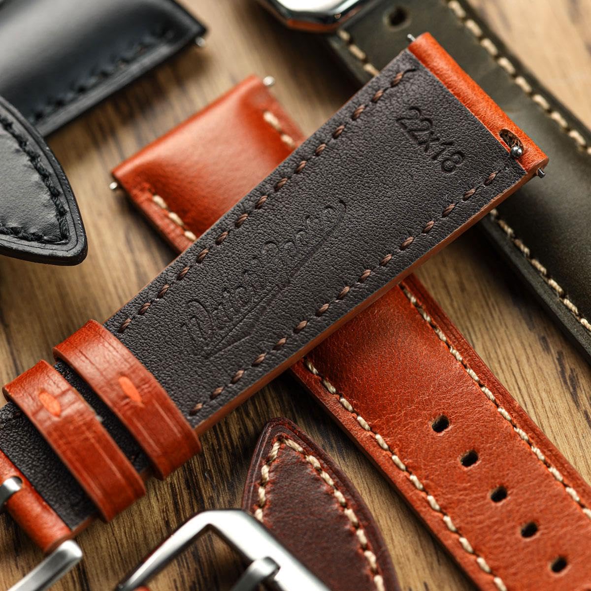WatchGecko Tenby Classic Padded Genuine Leather QR Watch Strap [Burgundy, 20mm]