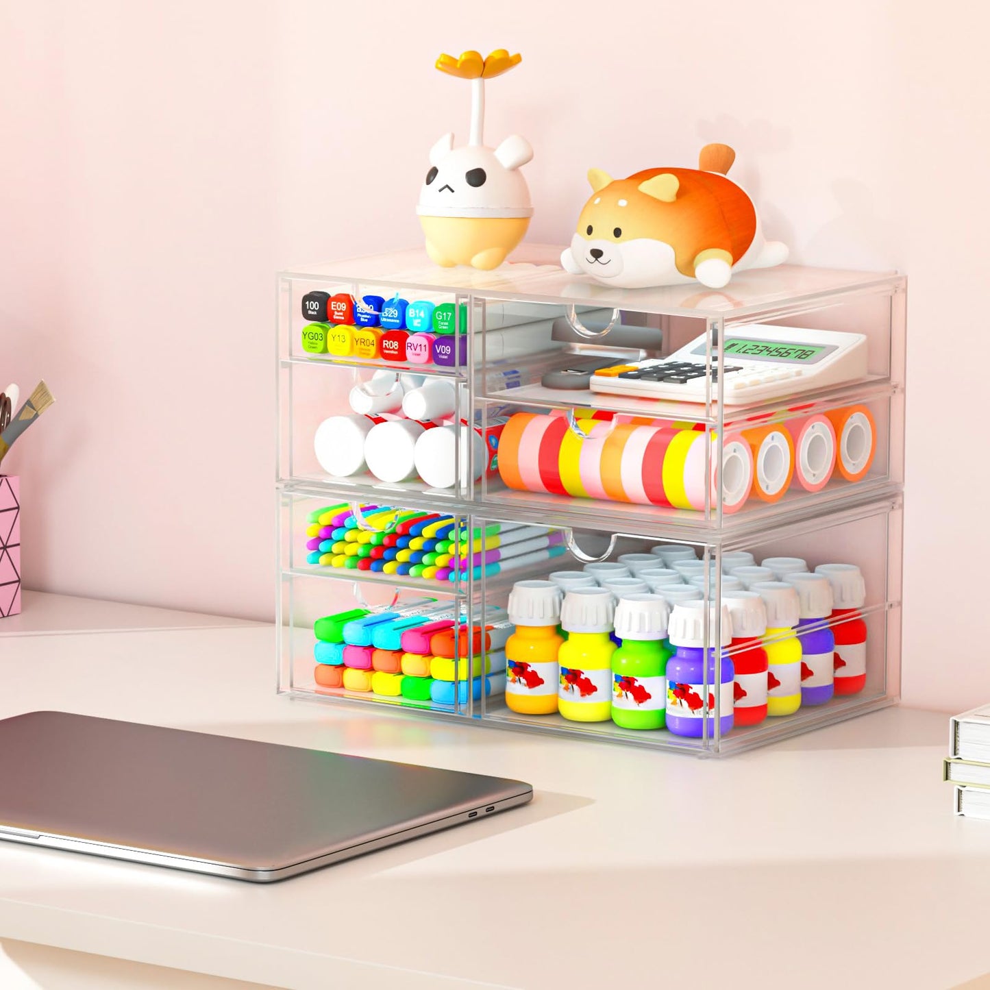caktraie Makeup Organizer Storage With 30 Drawers, 6 Pcs Desktop Office Supplies, Desk Organizers, Clear Accessories, Dustproof Drawer and for Make Up, Jewelry, Pen, Stationary