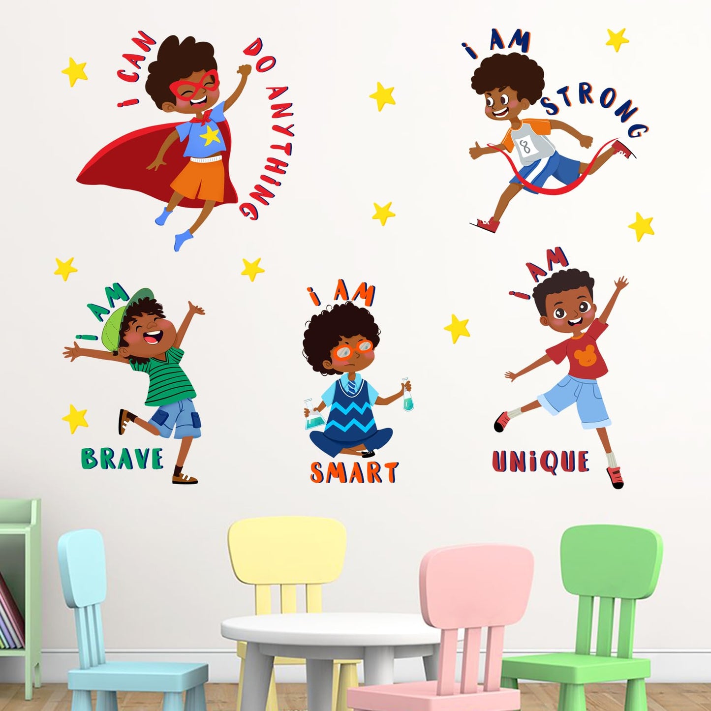 Yovkky Black Boy Inspirational Wall Decals Stickers, African American Positive Quote Toddler Baby Nursery Classroom Decor, Motivational Saying Stars Home Decorations Afro Kids Bedroom Playroom Art