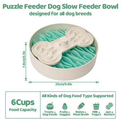 Puzzle Feeder Slow Feeder Dog Bowl for Large Dogs with Non-Slip Base - Adjustable Speed Design, Removable Puzzle Inserts & Dishwasher Safe, Green