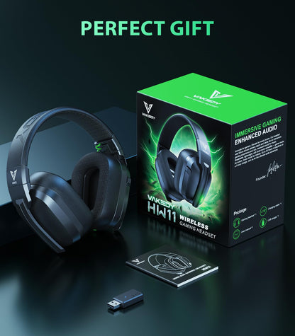 Vakedy HW11 Wireless Gaming Headset for PS5,PS4,PS4 Pro, Switch,Mac,Bluetooth 5.3 Gaming Headphones with Noise Canceling Mic,Gamer Headphones for PC,50Hr Battery (Black)