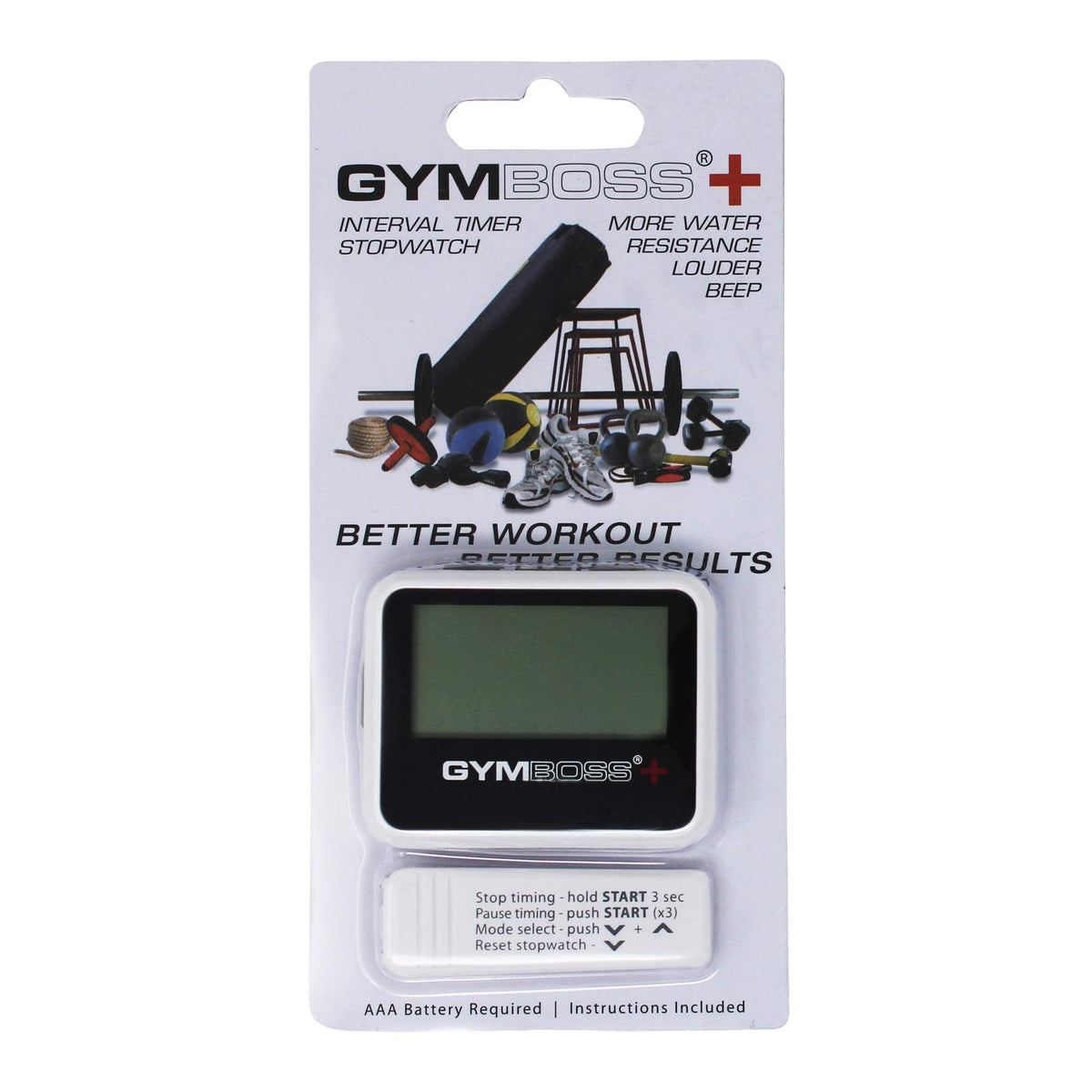 Gymboss Plus Interval Timer and Stopwatch - White/Black Hardcoat