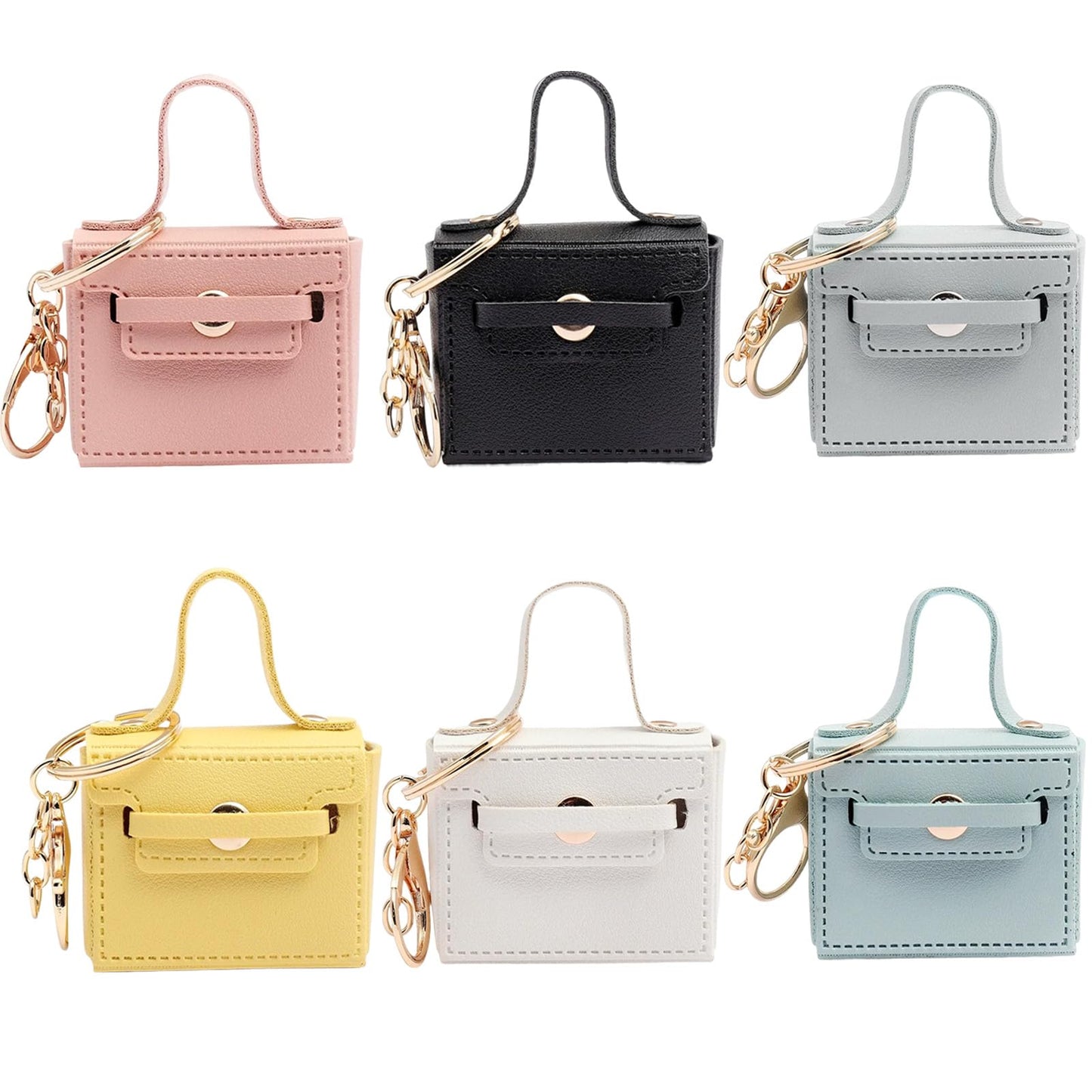KuuGuu 6 PCS Mini Backpack Keychain Super Smalls Makeup Bag Cute Coin Wallet PU Leather Lipstick Bag Card Holder Data Cable Organizer Fashion Bag Charms Accessories for Women Girls (Style 6)