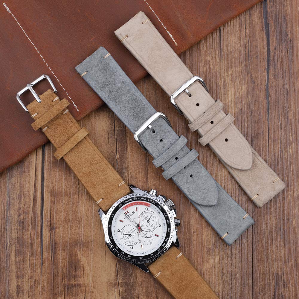Onthelevel Suede Leather Watch Strap 18mm 20mm 22mm Vintage Chamois Leather Watch Band for Men or Women (18mm, Brown)