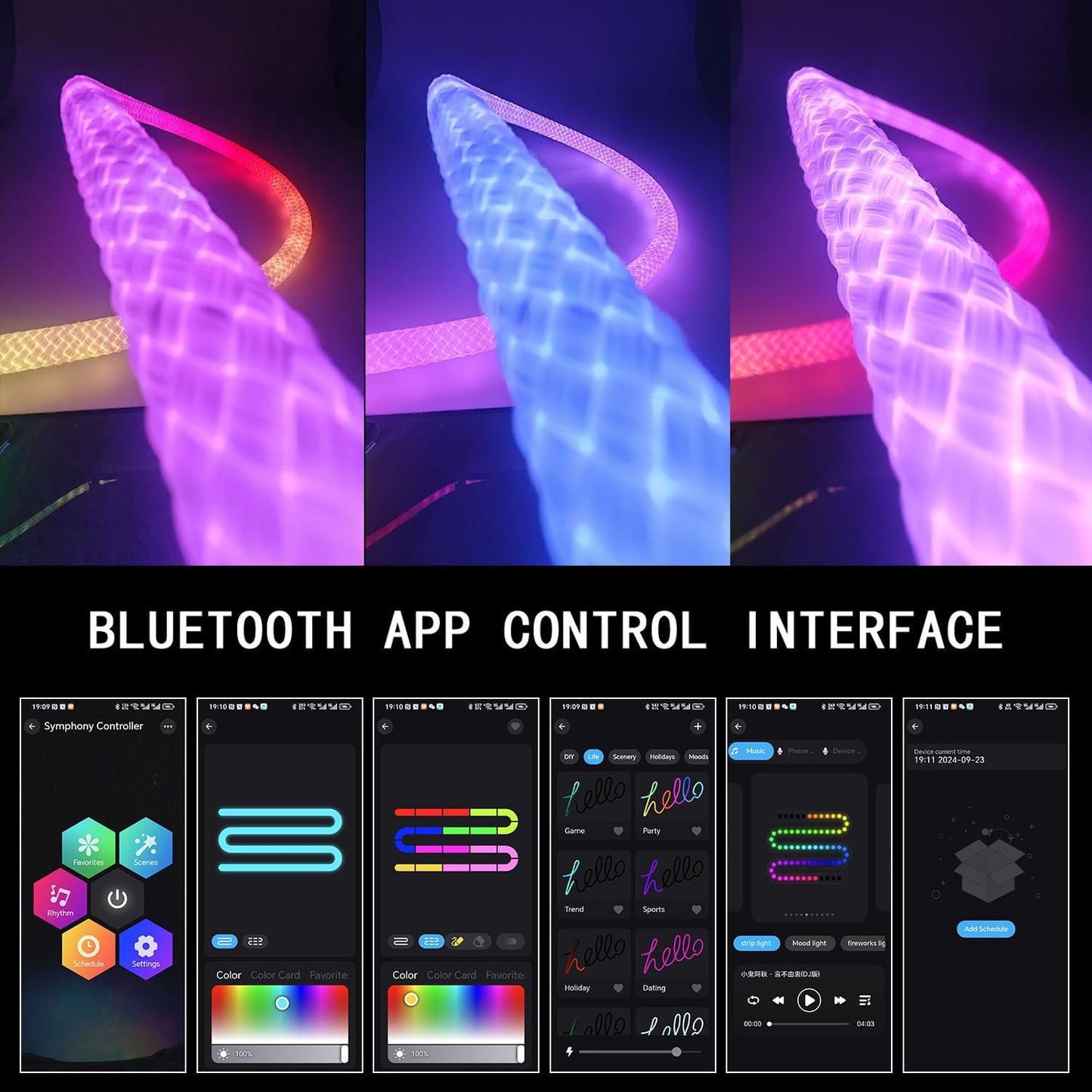 360 Degree Illuminated LED Neon Woven Light Strip, 16.4FT, 5V USB Music Synchronization APP Control for Game Room, Festival, Camping, Bedroom Decoration (9.84FT（LED Neon Woven Light Strip)