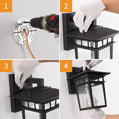 Outdoor Wall Lantern, Exterior Lighting Fixtures Wall Mount, 2 Pack Black Outdoor Sconce with Seeded Glass, Exterior Porch/Patio Lights for House Front Door Garage