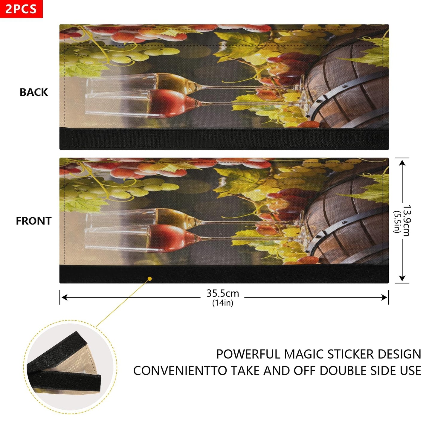 Eionryn Wine Glass Grapes Barrel Refrigerator Door Handle Covers Farmhouse Vineyard Fruit Kitchen Appliances Gloves for Microwave Dishwasher Fridge Door Cloth Protector 2pcs