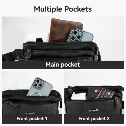 Leather Fanny Pack for Men Women,Genuine Leather Waist Belt Bag with Adjustable Strap Belt Hip Bag with Multi-Pockets for Travel Sports Running Cycling Hiking(Black)