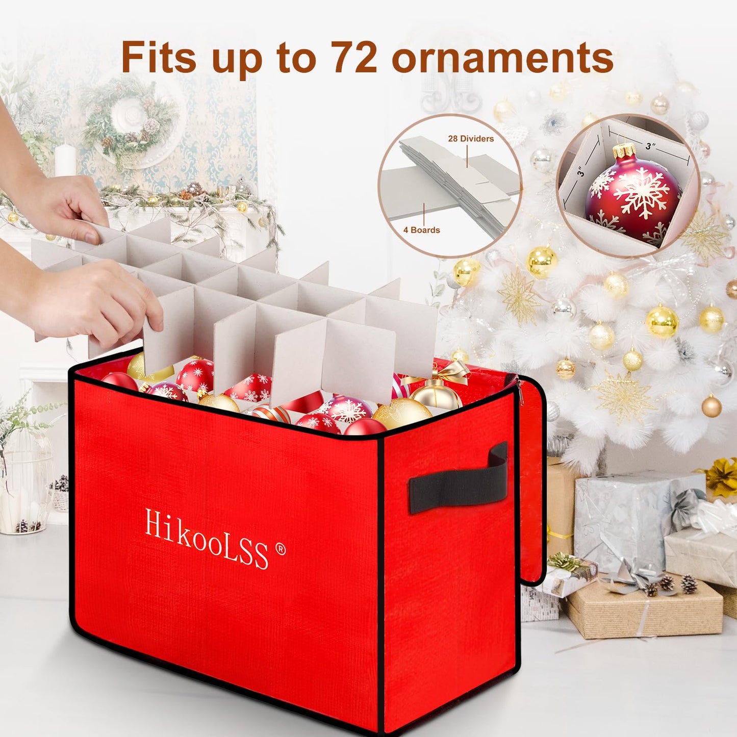 HikooLSS Christmas Ornament Storage Box - Stores up to 72 Holiday Ornaments