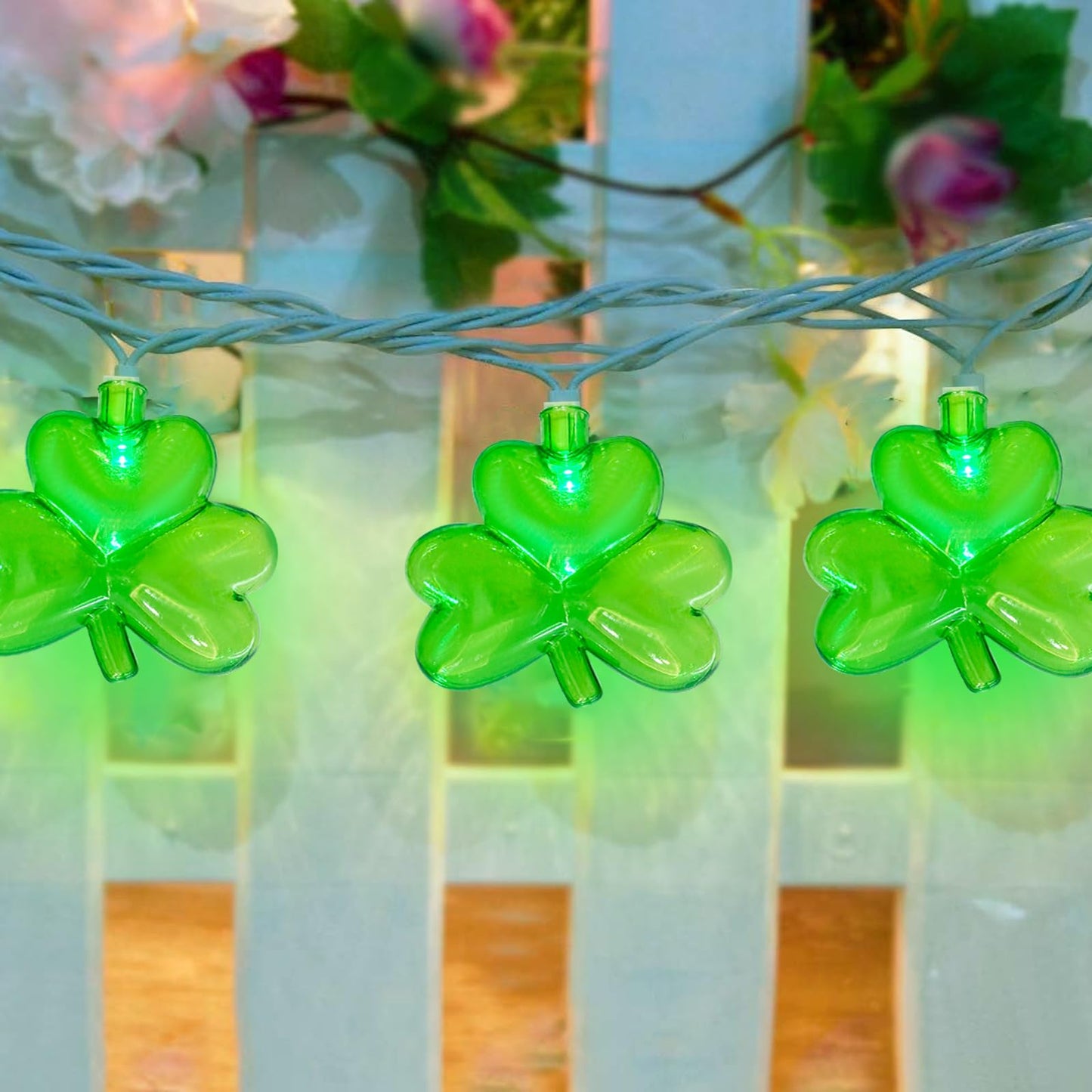 LED Shamrock String Lights Outdoor, 8.5Ft St. Patrick's Day Decorations Lights with 10 Green Clover Light, Plug in Shamrock Fairy Light for Indoor Outdoor St. Patrick's Day Party Irish Window Garden