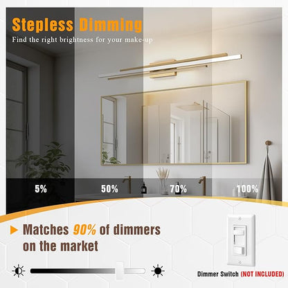 48" Gold LED Bathroom Light Fixtures Long Vanity Lights Over Mirror Lighting Lamps Wall Mount Lighting Over Vanity Picture Indoor 5CCT(3000K/3800K/4500K/5200K/6000K)