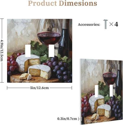 Decorative Art Light Switch Covers Wineglass & Artisanal Cheeses 2 Gang Double Toggle Wall Plate Decorative Switchcover Electrical Switchplate for Home Decor