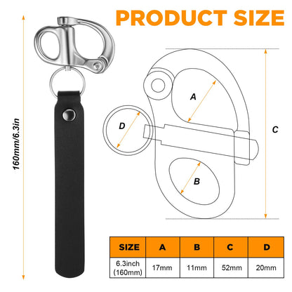 Reallnaive 4 Pcs Quick Release Clip Shackle for SCBA Mask - Firefighter Accessories, Quick Release Snap Shackle with Leather Handle, Marine Grade 316 Stainless Steel for Rigging(Black)