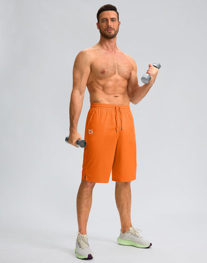 G Gradual Men's Athletic Shorts with Pockets 9" / 11" Long Basketball Shorts Lightweight Quick Dry Gym Workout Shorts for Men(Orange,4XL)