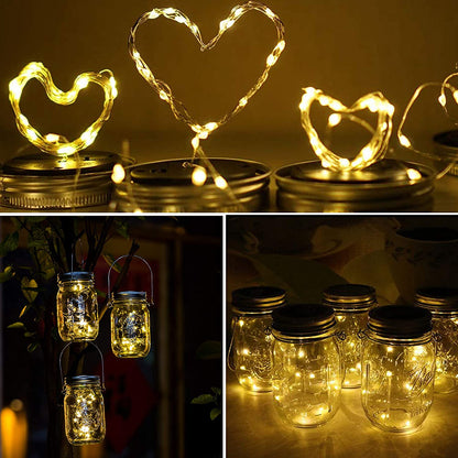 yeuago 12 Pack Solar Mason Jar Lid Lights - 30 LED Firefly Fairy String Lights, Waterproof Outdoor Solar Lights with Hangers for Regular Mouth Jars (No Jars Included)