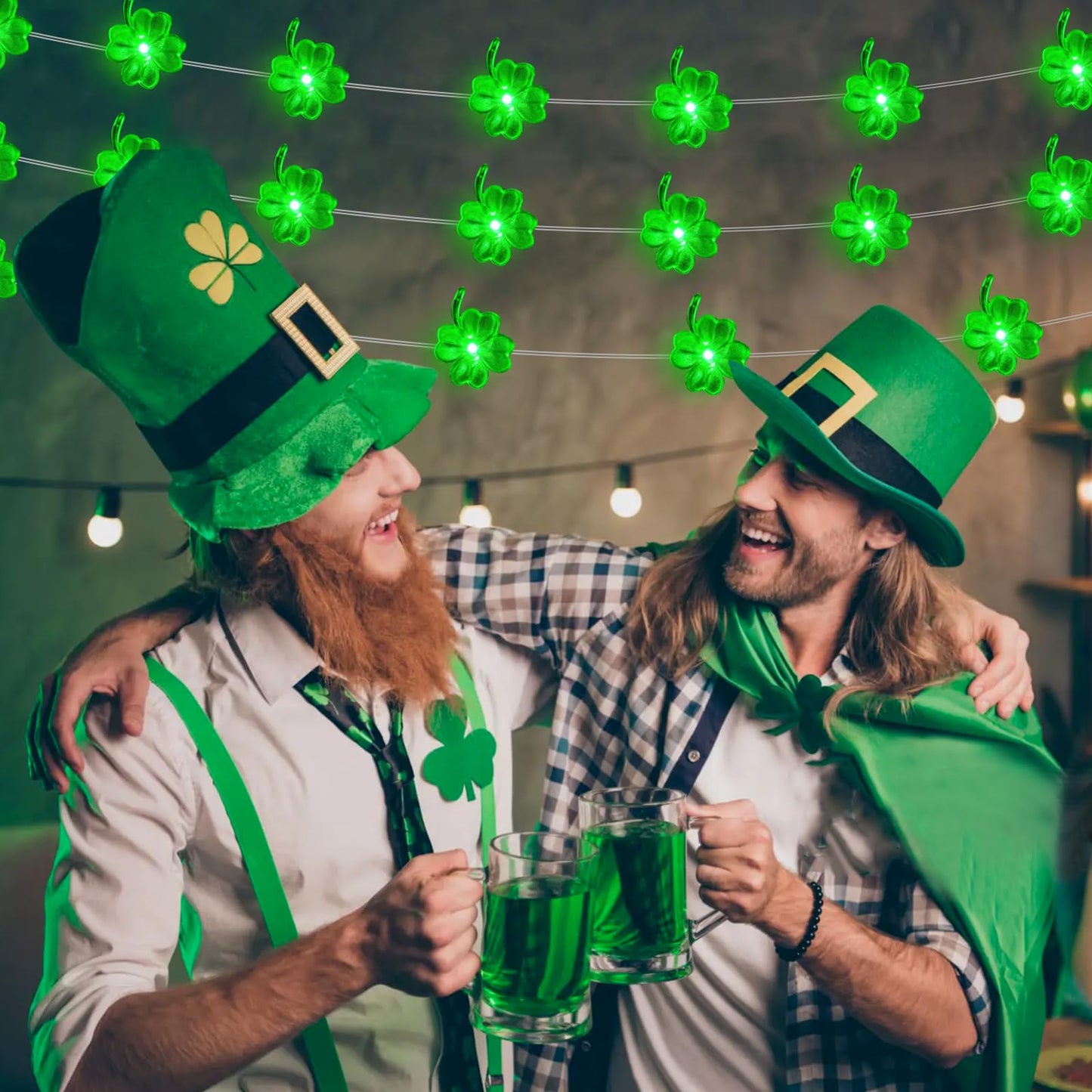 Aogist Super Bright 50LED Shamrock String Lights - 16ft St Patrick's Day 3D Clover Fairy Lights Battery Operated for Indoor/Outdoor Irish Party, Wedding, Holiday Green Decor - 2 Pack