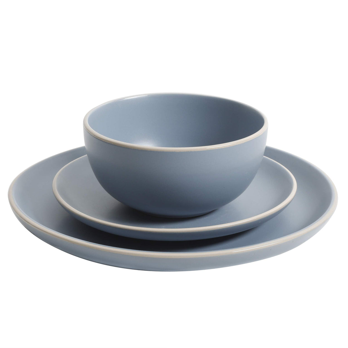 Gibson Home Queenslane 16 Piece Double Bowl Plates and Bowls Dinnerware Sets - Matte Blue