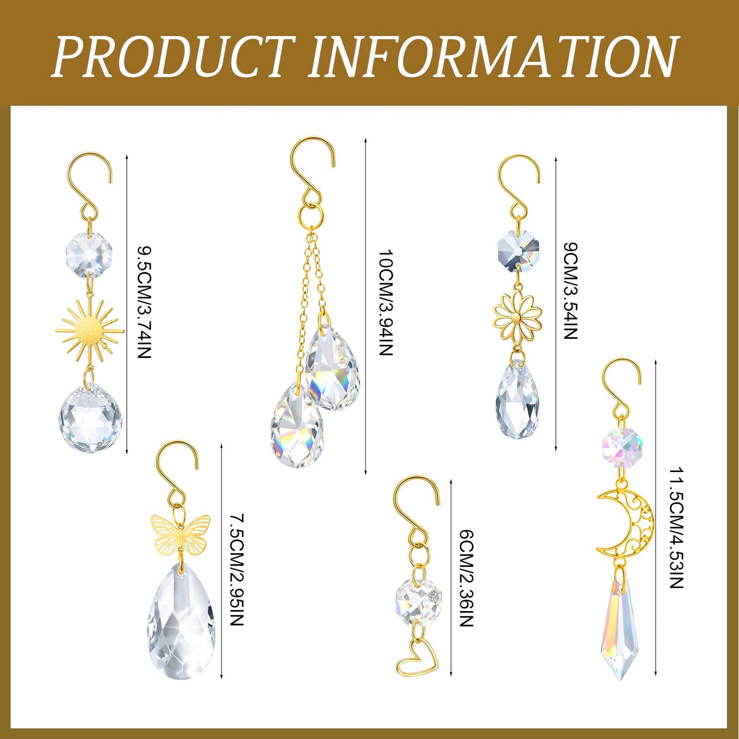 MTLEE 6 Pcs Crystal Suncatchers Plant Decorations Charms Hanging Prisms for Window Indoor Garden Plant Pot Holder Hanger Tree Vine Home Chandeliers Outdoors(Fresh)