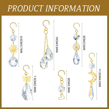 MTLEE 6 Pcs Crystal Suncatchers Plant Decorations Charms Hanging Prisms for Window Indoor Garden Plant Pot Holder Hanger Tree Vine Home Chandeliers Outdoors(Fresh)
