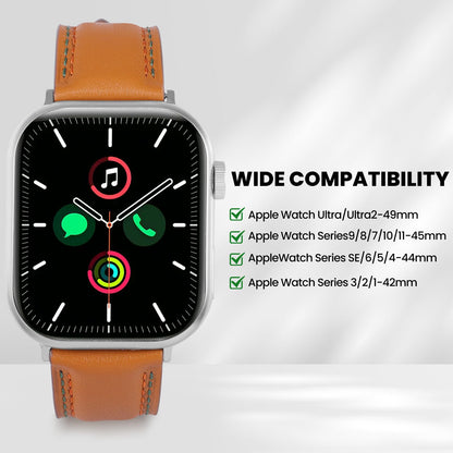 Soft Genuine Leather Band for Apple Watch 49mm 46mm 45mm 44mm 42mm - Women/Men Vintage Retro Replacement Wristband Strap with Metal Buckle for iWatch Ultra 3/2/SE/Series 11/10/9/8/7/6/5/4/3 - Brown