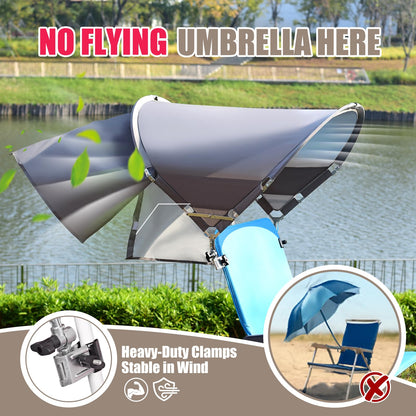 XL Universal Wind-Resistant Chair Umbrella Canopy, Extra Large Foldable UPF 50+ Sun Shade Attachment with Adjustable Clamp, Fits Most Beach, Camping, Lawn, Zero Gravity Chairs, 2 Pack, Patented