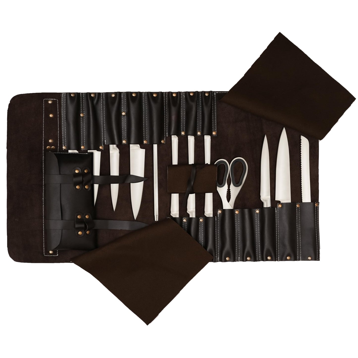 Tanner london Premium Leather Chef Knife Roll Bag – 18 Slot Knife & Tool Holder | Travel-Friendly Cutlery Organizer for Professional Chefs & Culinary Experts