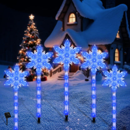 VOGVOG Snowflake Solar Christmas Pathway Lights, Set of 5 LED Outdoor Stake Lights, Waterproof Christmas Decorations for Garden, Yard, Lawn, Walkway, Patio Decor (Bule, 5pcs)