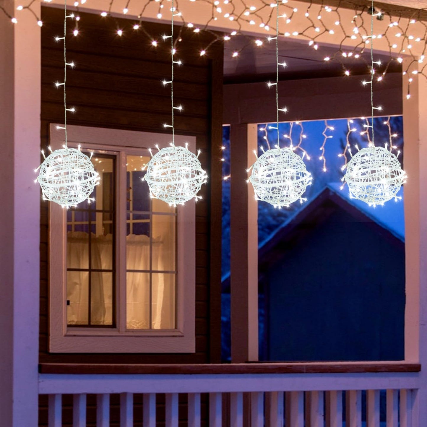 Outdoor Christmas Balls Lights 4 Pack Hanging 7.1" LED Garden Sphere Tree Lights 8 Modes Waterproof Glow Globe Light with Memory Timer Plug for Yard Porch Eave Patio Home Bedroom Decoration-Cool White