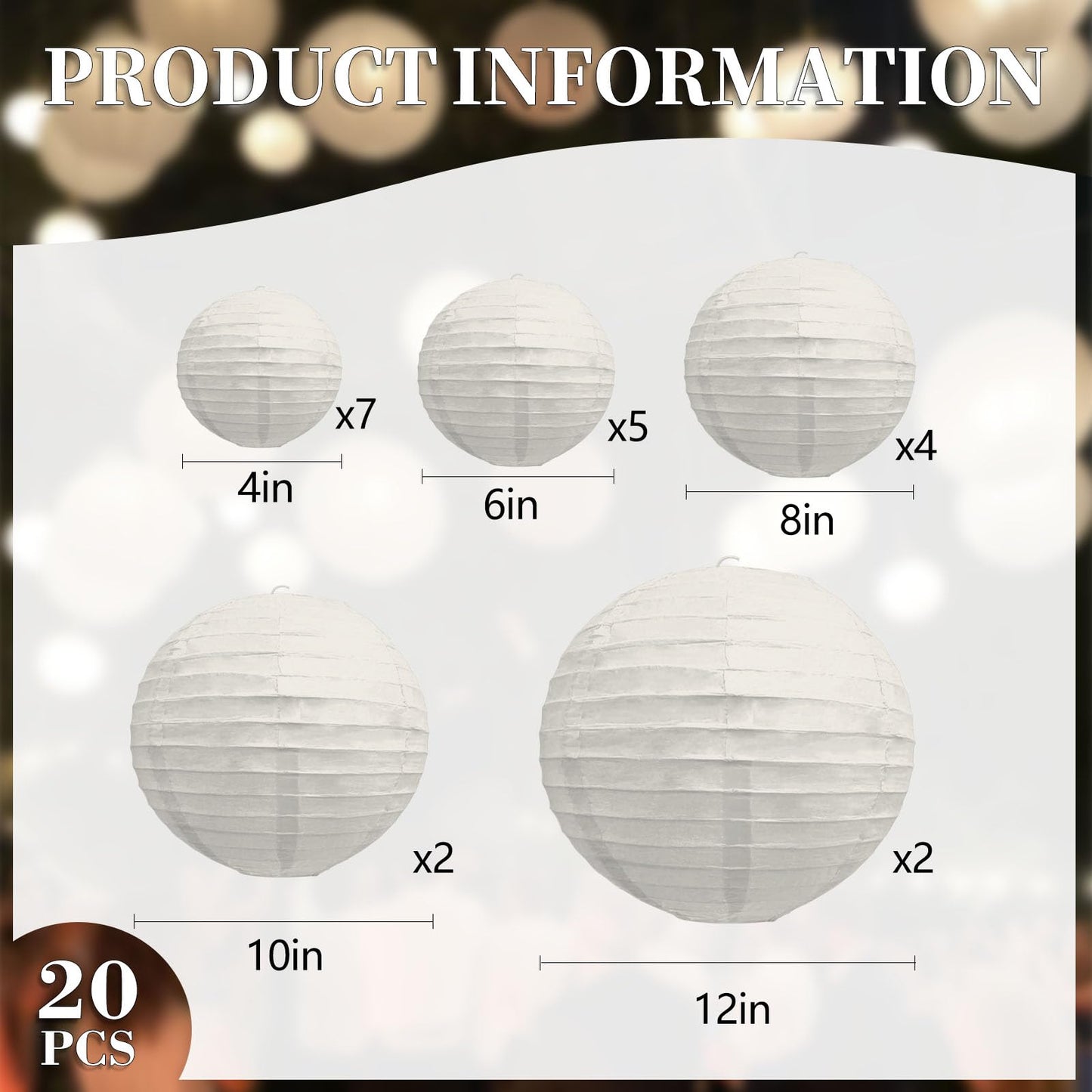 20Pcs Gray Paper Lanterns for Parties, 6” 8” 10” 12” Chinese Asian Hanging Round Paper Lanterns for Birthday Wedding Halloween Christmas Home Decor Party Decor
